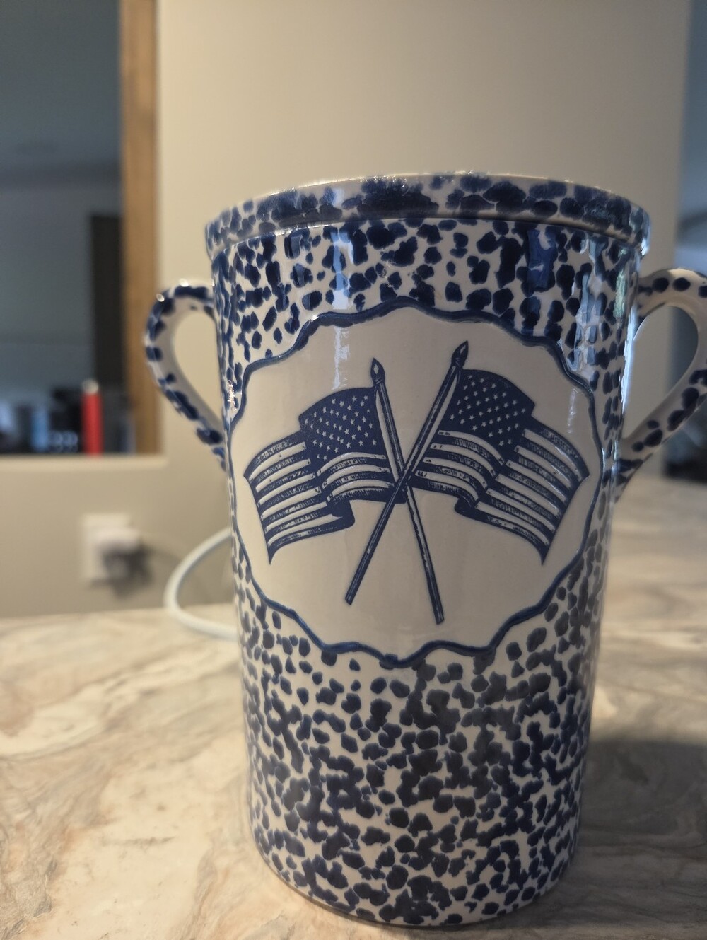 Blue & White Ceramic Flag Accent Vase - Unbranded